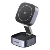 CARGADOR INALAMBRICO 2 EN 1 UGREEN W702 15W MAGNETICO Y PLEGABLE CARGA RAPIDA PARA APPLE 35316 GRIS
