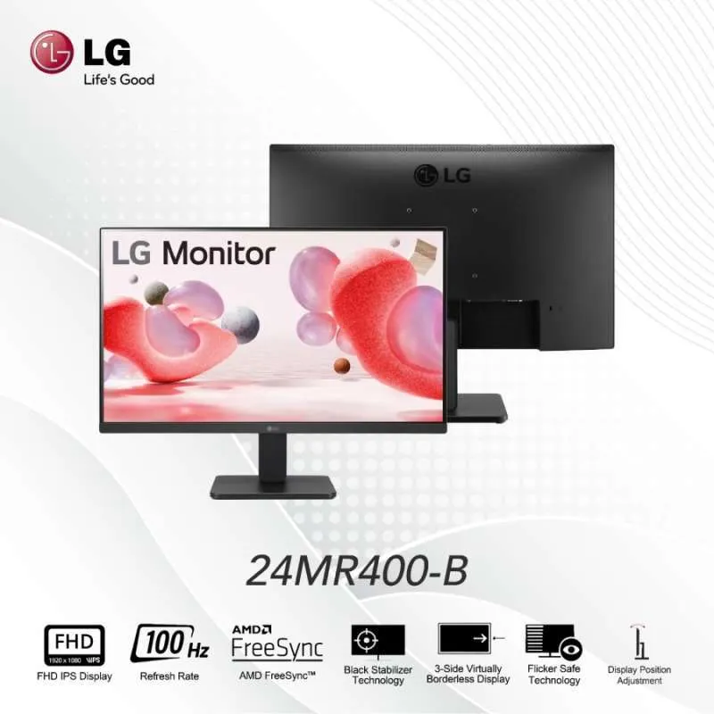 MONITOR LG 24MR400-B 23.8 PULG PLANO 1920 X 1080 100HZ IPS AMD FREESYNC HDMI Y D-SUB NEGRO